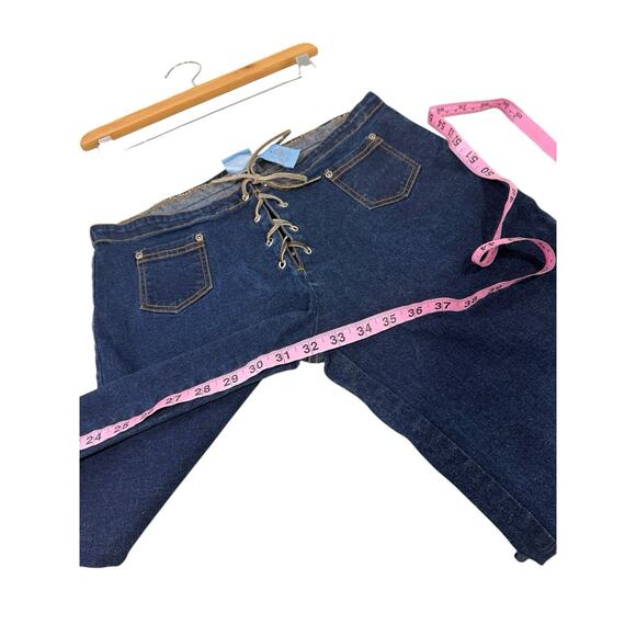 Vintage Y2K Extreme Limit Lace Up Flare Jeans Dark Wash Bratz Low Rise Womens 11 - Picture 6 of 6